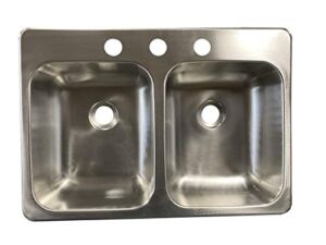 Class A Customs | 25″ X 17″ X 5″ Stainless Steel Double Bowl Sink | 300 Series Stainless Steel | RV Camper Motor Home Sink | Concession Sink