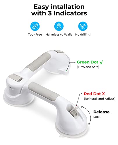 Wiicare Shower Handle Shower Grab Bars Angle Adjustable with Indicators, 3 Strong Suction Cup Anti Slip Steady Grab Bar for Elderly, Seniors, Disabled, Handicap 24 inch | The Storepaperoomates Retail Market - Fast Affordable Shopping