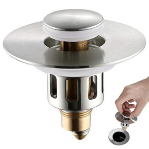 Universal Bathroom Sink Stopper – Stainless Steel Pop Up Drain Stopper, Sink Drain Plug with Anti-Clogging Strainer, Bounce Wash Basin Drain Filter, Bullet Core Sink Stopper, Brushed Nickel