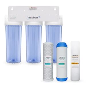 Max Water 3 Stage (Good for City Water) 10 inch Standard Water Filtration System for Whole House – Sediment + GAC + CTO Post Carbon – ¾” Inlet/Outlet