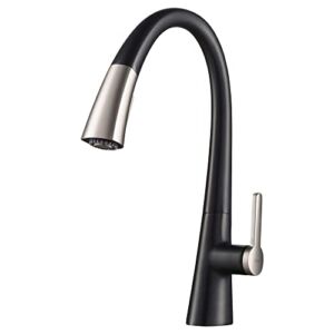 Kraus KPF-1673SFSMB Nolen Dual Function Pull, Faucets for Kitchen Sinks, Single-Handle, 16 3/8 Inch, Spot Free Stainless Steel/Matte Black