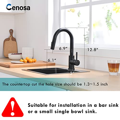 Cenosa Modern Bar Sink Faucet for Kitchen Sink Single Handle with Pull Out Sprayer Hot and Cold Prep Sink Faucet Matte Black | The Storepaperoomates Retail Market - Fast Affordable Shopping