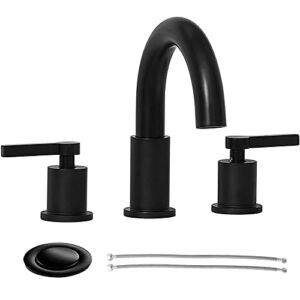 Black Bathroom Faucet，8 Inch Widespread Matte Black Bathroom Sink Faucet，3 Hole Bathroom Faucets，Tub Faucet with Pop-Up Drain and Water Supply Lines KMBF005B-1