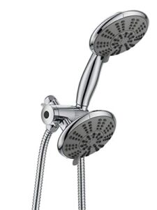 Ana Bath 5-Inch Anti-Clog High Pressure 3-Way LARGE Dual Shower Head with Handheld Spray – 5-Spray Setting/BRASS CONNECTOR/5 Ft Stainless Steel Hose/All Chrome (SS5450CCP)