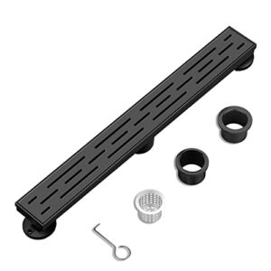 BARONAGE 24 Inch Linear Shower Drain – Rectangular Bathroom Shower Floor Drain with Brickwork Pattern Grate, AISI 304 Included Adjustable Feet Threaded Adapter Hair Strainer Matte Black CUPC Certified