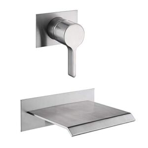 sumerain Waterfall Wall Mount Tub Filler Brushed Nickel with Valve Single Handle Brass High Flow