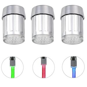 3 Pack 3 Color Temperature Sensitive Gradient LED Water Faucet Light Water Stream Color Changing Faucet Tap Sink Faucet for Kitchen and Bathroom