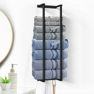 Upgraded Wall Towel Rack for Rolled Towels with 2 Hooks, Bathroom Towel Storage Wall Mounted, Modern Stainless Steel Wall Towel Rack for Small Bathroom Wall Organizer for Small RV Camper