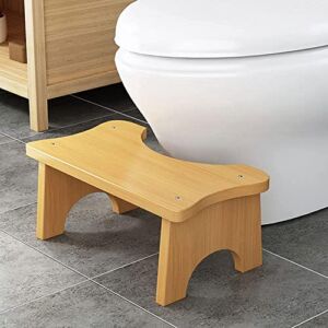 Yimeka Squat Toilet Seat 7 Inch Step Stool Bamboo Bathroom Accessories Adult Seniors Portable Natural Color