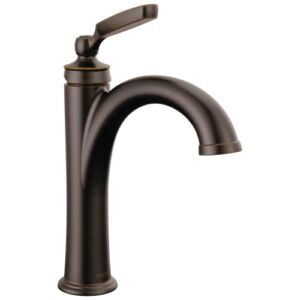 Delta Faucet Woodhurst Oil Rubbed Bronze Bathroom Faucet, Single Hole Bathroom Faucet, Single Handle Bathroom Sink Faucet, Diamond Seal Technology, Drain Assembly, Venetian Bronze 532-RBMPU-DST