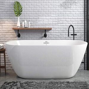 FerdY Bali 55″ Acrylic Freestanding Bathtub, Gracefully Shaped Freestanding Soaking Bathtub, Glossy White cUPC Certified, Toe-Tap Chrome Drain and Classic Slotted Overflow Included