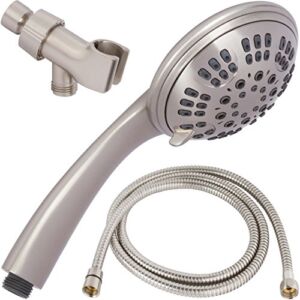 6 Function Handheld Shower Head Kit – High Pressure, Removable Hand Held Showerhead With Hose & Mount And Adjustable Rainfall Spray, 2.5 GPM – Brushed Nickel