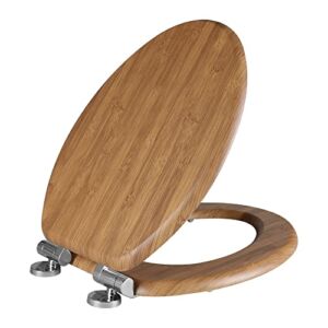 Elongated Wood Toilet Seat with Lid Quick Release Soft Close 2nd Generation Strong Hinges Molded Wood Cover in Bamboo Veneers, Dark Bamboo Color Native Impression