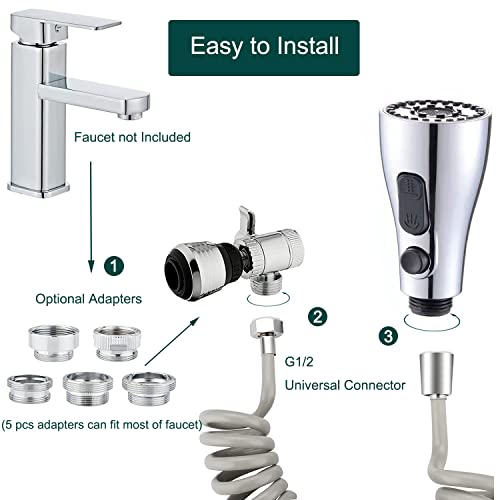 Kitchen Faucet Sink Sprayer Attachment Set,3 Modes Head Replacement with 79″ Extension Hose,2 Function Faucet Aerator and Brass Diverter Valve (5 pcs Adapter)for Washing Fruit,Dishes,Hair & Pet Shower | The Storepaperoomates Retail Market - Fast Affordable Shopping