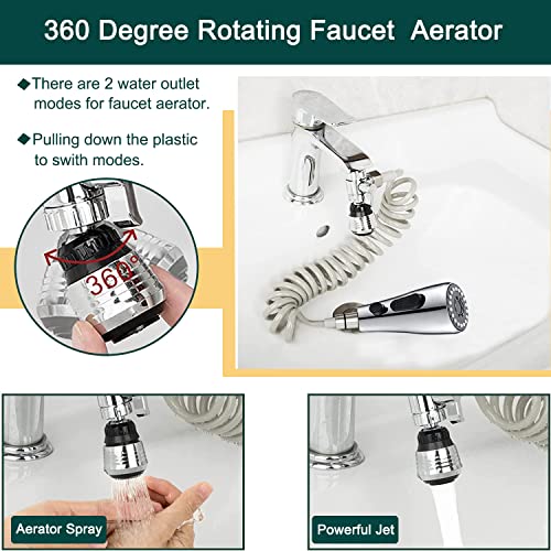 Kitchen Faucet Sink Sprayer Attachment Set,3 Modes Head Replacement with 79″ Extension Hose,2 Function Faucet Aerator and Brass Diverter Valve (5 pcs Adapter)for Washing Fruit,Dishes,Hair & Pet Shower | The Storepaperoomates Retail Market - Fast Affordable Shopping