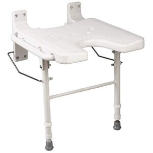 HealthSmart Wall Mount Fold Away Bath Chair Shower Seat Bench with Adjustable Legs, FSA and HSA Eligible, Seat 16 x 16 Inches, White