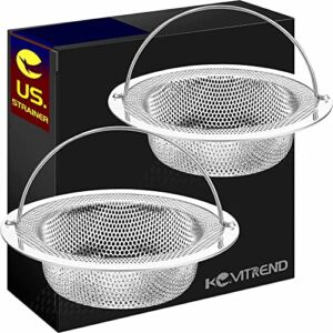 Hot Product Recommendation 2 Pack Kitchen Sink Strainer,4.5 inches Large Wide Rim,Germany 304 Stainless Steel Sink Drain Strainer with Handle Sink Stopper,Basket Strainer
