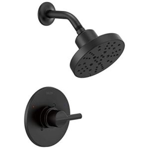 Delta Faucet Nicoli 14 Series Single-Handle Matte Black Shower Faucet, Shower Trim Kit with 5-Spray H2Okinetic Shower Head, Matte Black 142749-BL (Shower Valve Included)