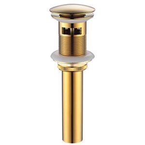 Vanity Vessel Sink Drain, Angle Simple Brass Pop Up Drain Stopper with Overflow Bathroom Sink Drain Stopper Lavatory Drain Assembly, Gold