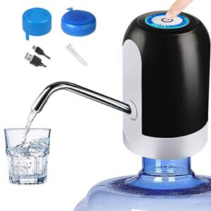 CHIVENIDO 5 Gallon Water Dispenser – Water Bottle Pump with Reusable Caps for Screw Top or Crown Tops, USB Charging Water Jug Dispenser for Universal 2-5 Gallon Bottle