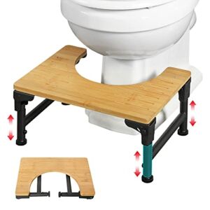 Bamboo Toilet Stool Iron 7”&9” Adjustable Heights Foldable Iron Toilet Assistance Poop Steps with Non-Slip Layer for Adults Children Pregnant Women Bathroom