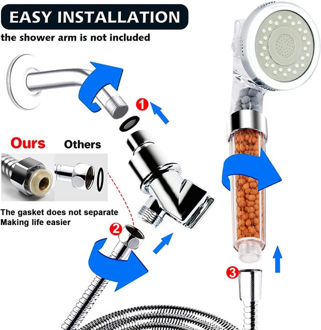 High Pressure Filter Shower Head With Replacement Hose And Bracket, 3 Mode Function Spray, Water Saving shower For Best Shower Experience, Rain Handheld Showerhead For Dry Hair & Skin | The Storepaperoomates Retail Market - Fast Affordable Shopping