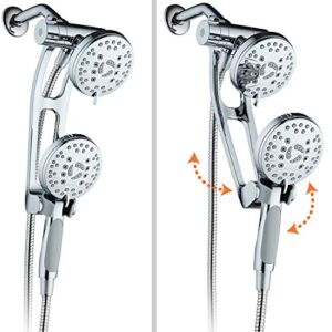AquaSpa High Pressure 48-mode Luxury 3-way Combo with Adjustable Extension Arm – Dual Rain & Handheld Shower Head – Extra Long 6 Foot Stainless Steel Hose – All Chrome Finish – Top US Brand