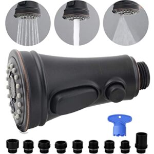 Pull Down Spray Head 3 Modes for Kitchen Sink Faucet, Kitchen Sink Faucet Sprayer Nozzle Head Pull Down Sprayer Replacement Part Kitchen Tap Spout Replacement Part, 9 Adapters, Oil Rubbed Bronze