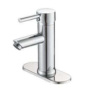 Greenspring Bathroom Sink Faucet Chrome Single Handle One Hole Commercial Deck Mount Lavatory Modern Faucet with Cover Plate and Supply Line