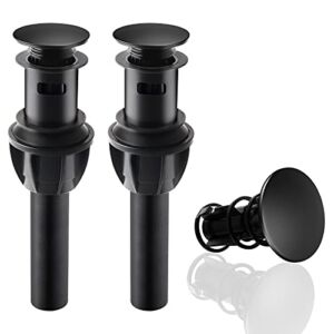Hibbent 2 Pack Push and Seal Pop Up Drain Stopper with Overflow for Bathroom Sink Faucet Vessel Vanity, Matte Black