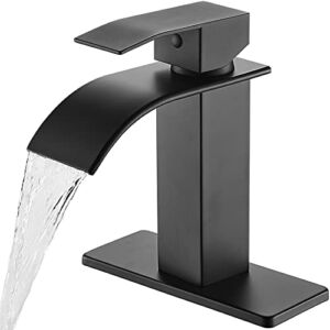 Ryuwanku Bathroom Faucet Matte Black Modern Waterfall Bathroom Sink Faucet with Single Handle Suitable for 1 or 3 Holes,Supply Deck Plate and Hose……