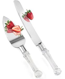 Homi Styles Cake Knife and Server Set | Acrylic Faux Crystal Handles & Premium 420 Stainless Steel Blades | Cake Cutting Set for Wedding Cake, Birthdays, Anniversaries, Parties