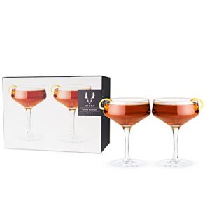 Viski Raye Angled Stemmed Vintage Coupe Glasses Set of 2 – Premium Crystal Clear Cocktail Glasses & Champagne Coupe Drinks Gift Set – 7oz