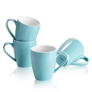 Sweese 601.402 Porcelain Mugs – 16 Ounce (Top to the Rim) for Coffee, Tea, Cocoa, Set of 4, Turquoise