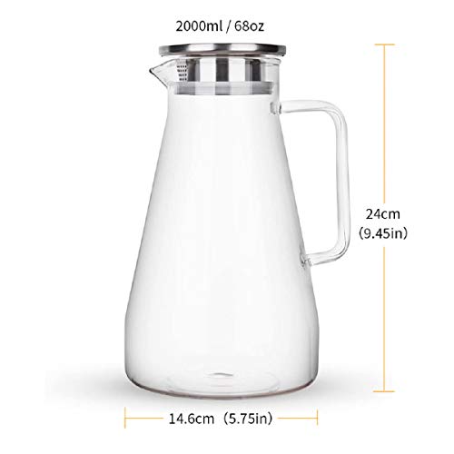 BOQO Glass Jug With Lid,Water Carafe with Stainless Steel Silicone Flip-top Lid and Particular Coaster Brush,Glass Water Jar (68oz/2000ml). | The Storepaperoomates Retail Market - Fast Affordable Shopping