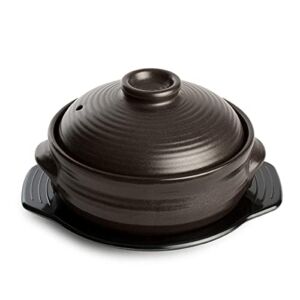 Crazy Korean Cooking Korean Stone Bowl (Dolsot), Sizzling Hot Pot for Bibimbap and Soup – Premium Ceramic (Large with Lid)