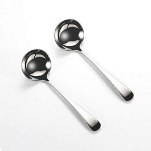 Wenkoni Small Soup Ladles,Sauce ladles,Gravy Soup Spoon Ladles,2 Pack 18/10 Non-magnetic Stainless Steel 7.6″ Round Ladles (Color:Silver).