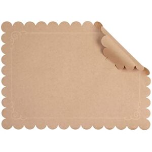 100 Pack Disposable Paper Placemats, Scalloped Kraft Brown Place Setters for Wedding Tables (10 x 14 in)