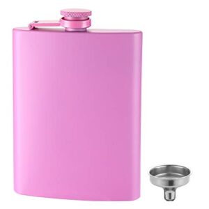 FYL Hip Flask for Liquor Matte Pink 8 Oz 18/8 Stainless Steel Leakproof with Funnel, Never-Lose Cap Flask
