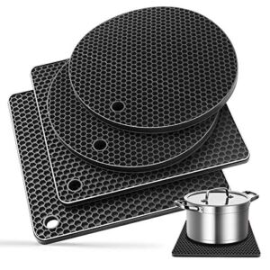 Ardanlingke Silicone Trivet Mats, trivets for hot pots and Pans, Extra Thick Hot Pads for Kitchen, Multi-Purpose Pot Holder, Non-Slip Jar Opener, Gripper Pad, Drying Mat, Coaster (4 Pcs, Dark Gray)