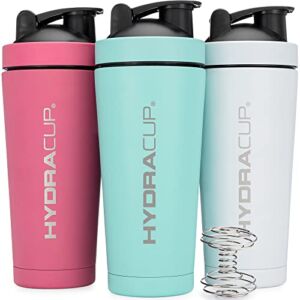 Hydra Cup – [3 PACK Insulated Stainless Steel Shaker Bottle with Barbell Blender Wire Whisk, Double Walled Vacuum Protein Mixes Shaker Cup, Keep Hot & Cold, Water Pre Workout, Bulk Value