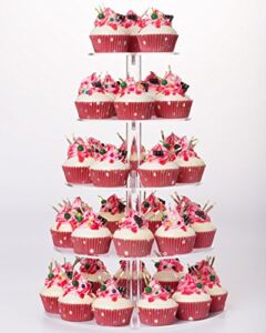 Yestbuy 5 Tier Round Acrylic Cupcake Tree Tower Display Stand Display for Pastry Wedding Birthday Party (5 Tier Round (4″ Between 2 Layers))