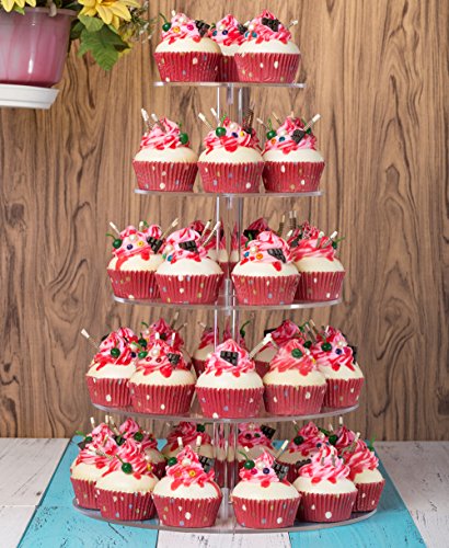 Yestbuy 5 Tier Round Acrylic Cupcake Tree Tower Display Stand Display for Pastry Wedding Birthday Party (5 Tier Round (4″ Between 2 Layers)) | The Storepaperoomates Retail Market - Fast Affordable Shopping