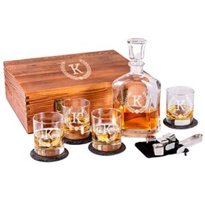 Personalized Whiskey Decanter Set for Men – 9 Design Options – Engraved Liquor Decanter Sets with Scotch Glasses – Gift Set for Him, Dad – Premium Set Includes Whiskey Stones – by Froolu