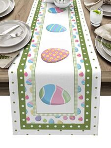Boanket Easter Table Runner – 36 Inch Long, Bufflao Colorful Doodle Easter Eggs Kitchen Dining Table Runner Dresser Scarves, Spring Polka Dot Farmhouse Decor for Coffee Table Wedding Party Banquet