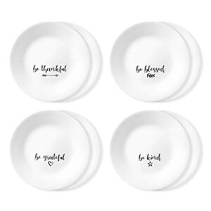 Corelle Vitrelle 8-Piece Appetizer Plates Set, Triple Layer Glass and Chip Resistant, Lightweight Round 6-3/4-inch Plates, Sentiments