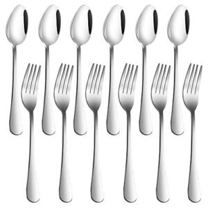 Set of 12, Stainless Steel Dinner Forks and Spoons, findTop Heavy-duty Forks (8 Inch) and Spoons (7 Inch) Cutlery Set