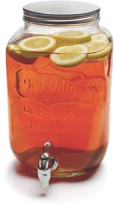 Circleware Sun Tea Mason Jar Glass Beverage Dispenser with Lid Entertainment Glassware for Water, Juice, Beer Liquor, Kombucha & Cold Drinks, 2 Gallon, Classic Yorkshire 2-Gal
