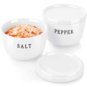 Ceramic Salt and Pepper Bowls – ALELION Salt Cellar with Lid, 10 oz Salt and Pepper Container Set for Countertop, White Kitchen Counter Decor and Accessories, Kitchen Gifts for Women, Set of 2