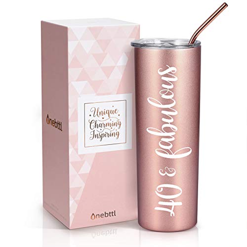 Onebttl 40th Birthday Gifts for Women, Female, Her – 40 and Fabulous – 20oz/590ml Stainless Steel Insulated Tumbler with Straw, Lid, Message Card – (Rose Gold) | The Storepaperoomates Retail Market - Fast Affordable Shopping